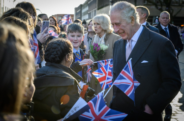 His Majesty King Charles III greets school children in Bolton